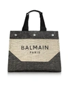 BALMAIN BEIGE AND BLACK SIGNATURE MENS TOTE BAG,11380439