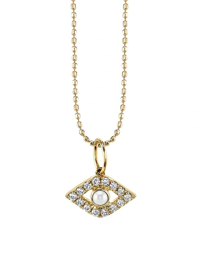Sydney Evan 14k Diamond Evil Eye And Pearl Necklace In Yellow Gold