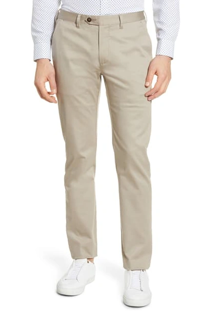 Ted Baker Slim Fit Smart Satin Chino Pants In Stone