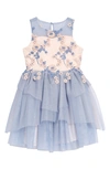 Blush By Us Angels Embroidered Mesh Dress In Blue