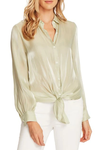 Vince Camuto Tie Front Iridescent Blouse In Fresh Aloe