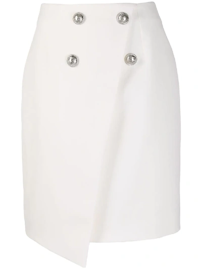 Balmain Asymmetric Stud-embellished Skirt In White