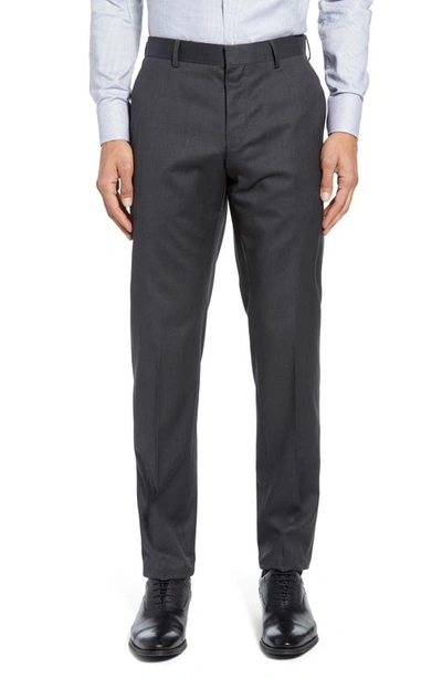 Hugo Boss Gibson Cyl Flat Front Solid Slim Fit Wool Dress Pants In Grey