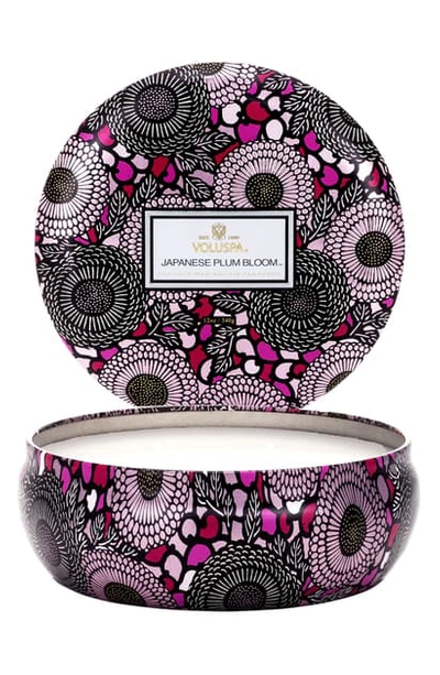 Voluspa Three-wick Lidded Tin Candle In Japanese Plum Bloom