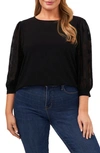 Cece Voluminous Lace Sleeve Top In Rich Black