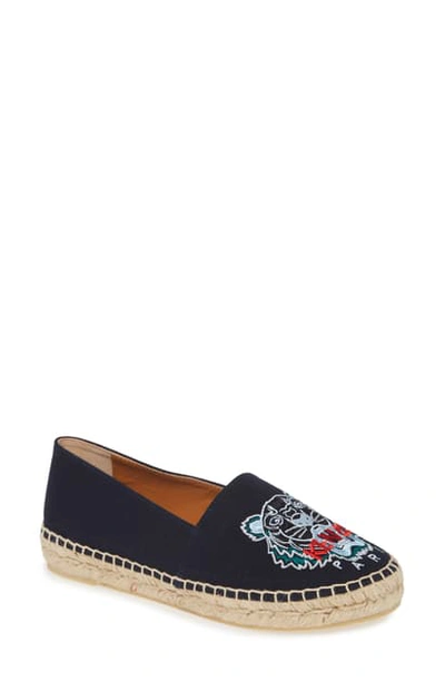 Kenzo White Tiger Embroidered Espadrille In Navy Blue