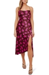 Astr Cowl Neck Midi Dress In Magenta Floral