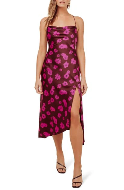 Astr Cowl Neck Midi Dress In Magenta Floral