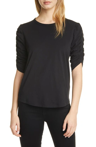 Veronica Beard Waldorf Ruched-sleeve T-shirt In Black