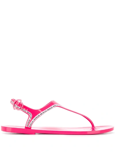 Moncler Logo Print Thong Sandals In Pink