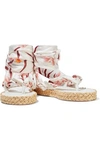 ZIMMERMANN SCARF TIE LEATHER-TRIMMED PRINTED SILK-TWILL ESPADRILLE SANDALS,3074457345622530282