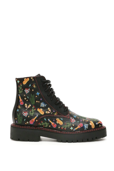 Dawni Mexican Embroidery Combat Boots In Black (black)