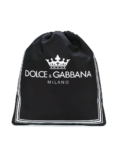 Dolce & Gabbana Kids' Logo Print Drawstring Backpack In Black