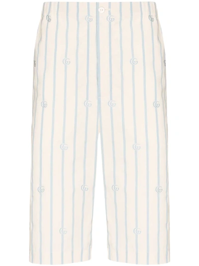 Gucci Double G Striped Cotton Shorts In White