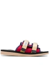 Suicoke Touch Strap Logo Patch Detail Slides In Red
