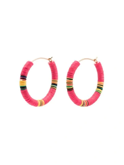 All The Must Gold-plated Heishi Beaded Hoop Earrings In Pink