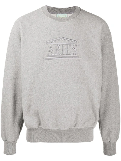 Aries Embroidered Logo Jumper In Grey