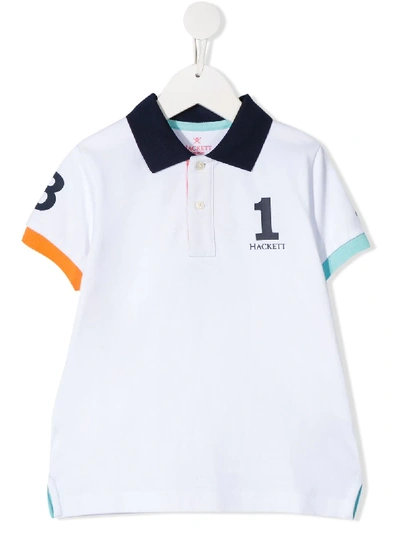 Hackett Kids' Graphic-print Short-sleeve Polo Shirt In White