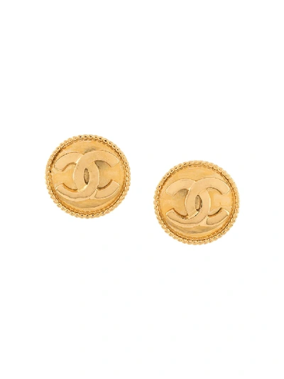 Pre-owned Chanel 1980s Cc Oversized Button Earrings In Gold
