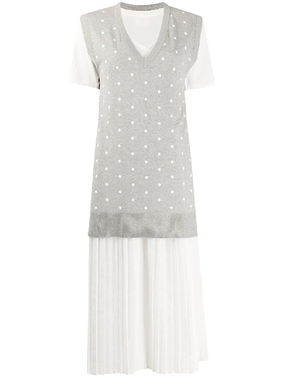 Semicouture Kombi-kleid Mit Gepunktetem Oberteil In White