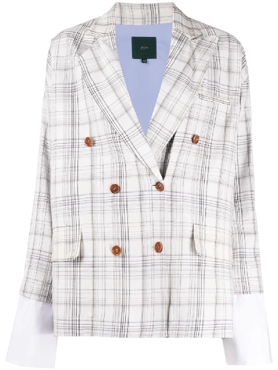 Jejia Check-print Double-breasted Blazer In White