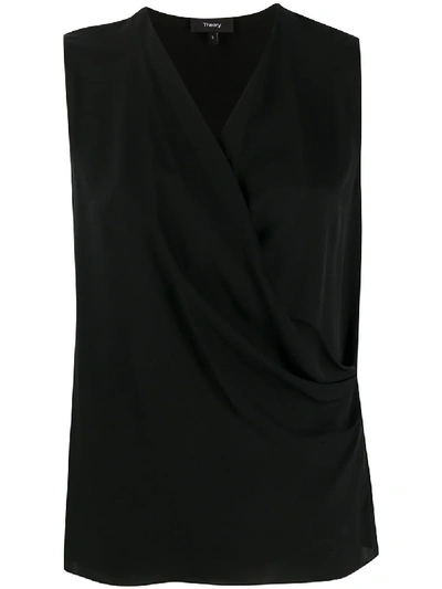 Theory Draped-front Silk Shell In Black