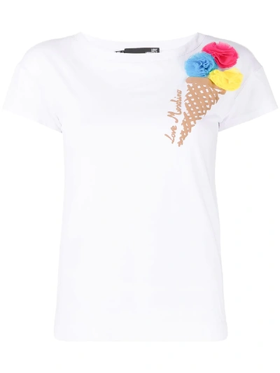Love Moschino Ice-cream Embroidered T-shirt In Bianco