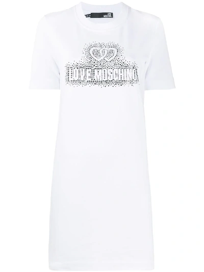 Love Moschino Embellished Logo T-shirt Dress In White