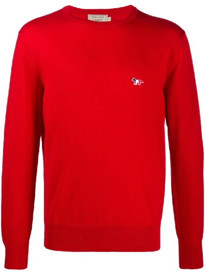 Maison Kitsuné Logo-patch Knitted Jumper In Red