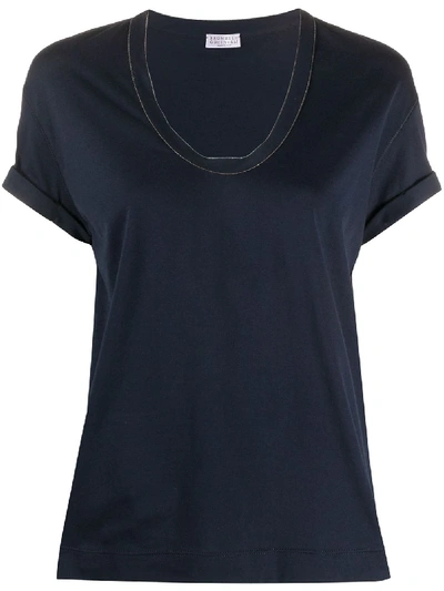 Brunello Cucinelli V-neck T-shirt In Blau