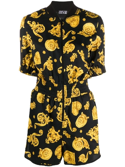 Versace Jeans Couture Printed Playsuit In Black
