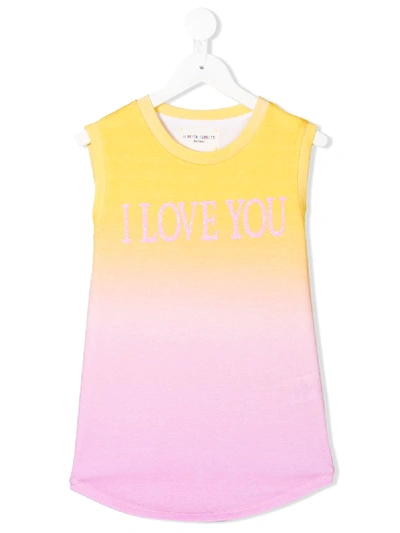 Alberta Ferretti Kids' I Love You Tank Top In Giallo/rosa