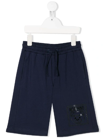 Moschino Kids' Teddy Label Track Shorts In Blue