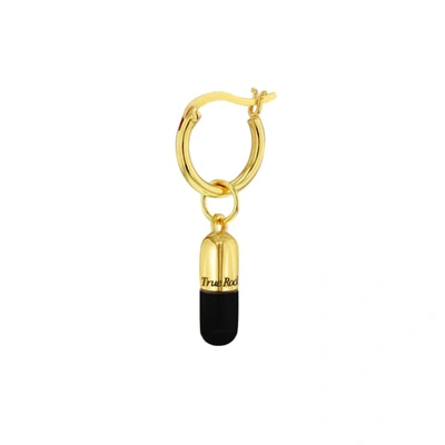 True Rocks Black Enamel & 18kt Gold Plated Mini Pill Charm On Gold Hoop