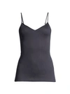 Hanro Cotton Seamless V-neck Spaghetti Camisole In Midnight