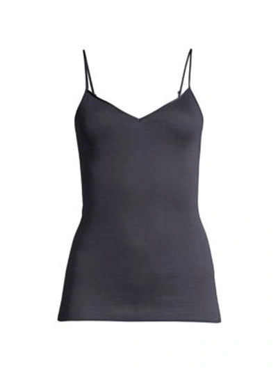 Hanro Cotton Seamless V-neck Spaghetti Camisole In Midnight