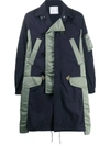 SACAI CONTRAST PANELLED BUTTONED COAT
