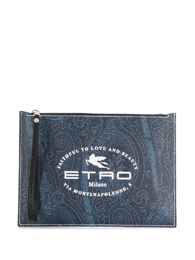 Etro Logo Print Pouch In Brown