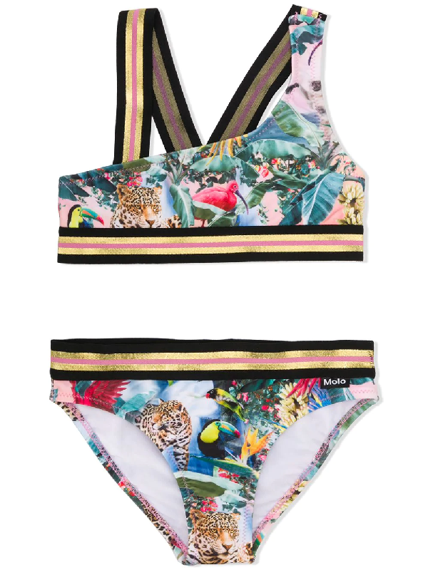 Molo Kids' Nicola Wild Amazon Print Bikini Set In Green | ModeSens