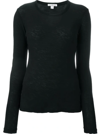 James Perse Round Neck Longsleeved T-shirt In Black