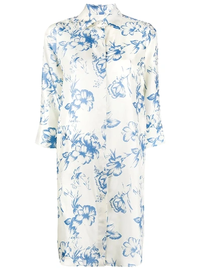 Alberto Biani Silk Floral Shirt Dress In White