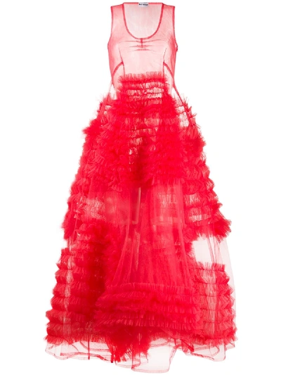 Molly Goddard Long Sheer Ruffled Dress In Pink