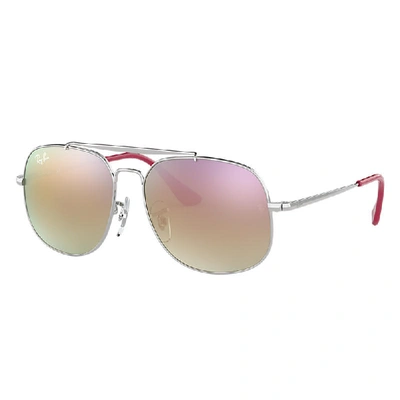 Ray Ban General Junior Sunglasses Silver Frame Green Gradient Brown Mirror Pink Lenses 50-13