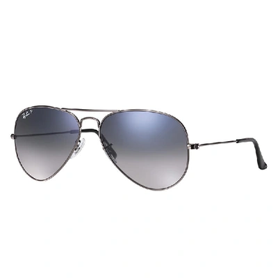 Ray Ban Aviator Gradient Sunglasses Gunmetal Frame Blue Lenses Polarized 62-14