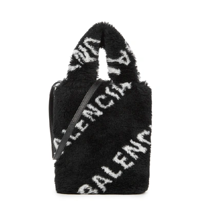 Balenciaga Everyday Faux Fur Cross-body Phone Case In Black And White
