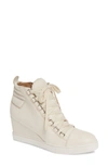 Linea Paolo Fenton Wedge Sneaker In Ivory Tumbled Leather