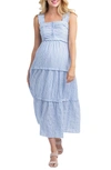 Nom Maternity Emma Tiered Floral During & After Dress In Stripes