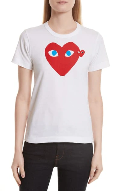 Comme Des Garçons Play Heart Graphic Tee In White