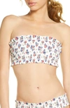 Tory Burch Costa Smocked Bandeau Bikini Top In White,red,blue