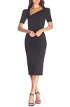 Dress The Population Ruth Asymmetrical Neck Midi Dress In Black